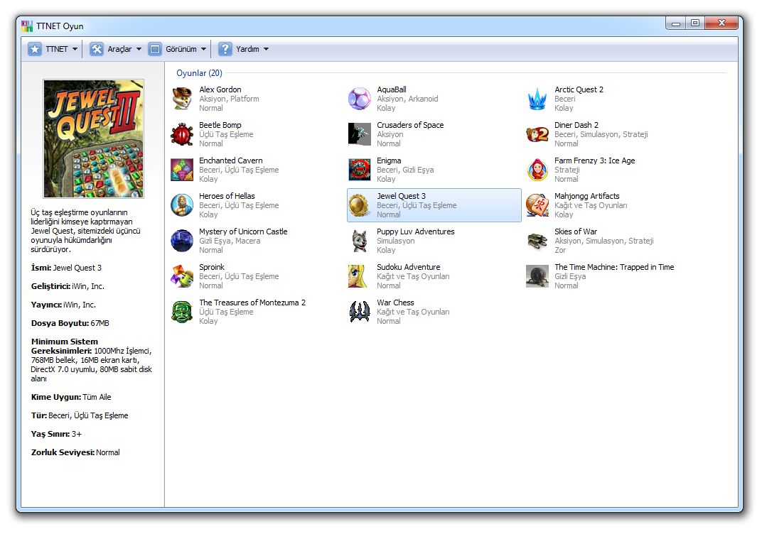 A screenshot of a desktop window listing the names, icons and details of installed games